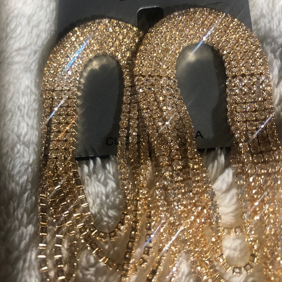 New INC Gold-Tone Rhinestone Chain Loop Earrings - Picture 4 of 4